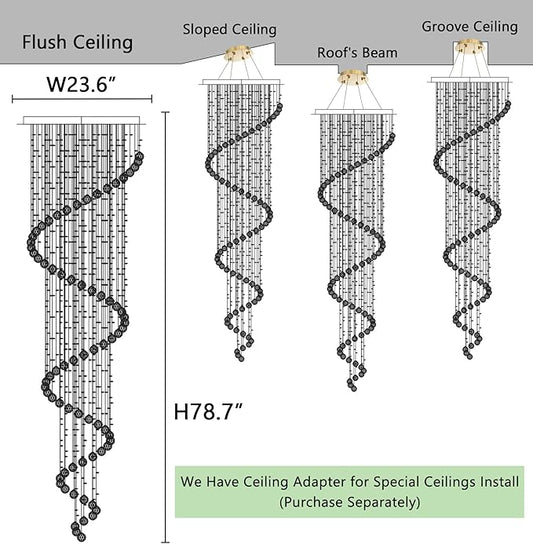 HAIXIANG W24 x H78 Inches Crystal Glam Chandelier Long Light Chandeliers with Dimmable Light Bulbs Gold High Ceiling Pendants Light Fixtures for Foyer Entryway Living Room Stair