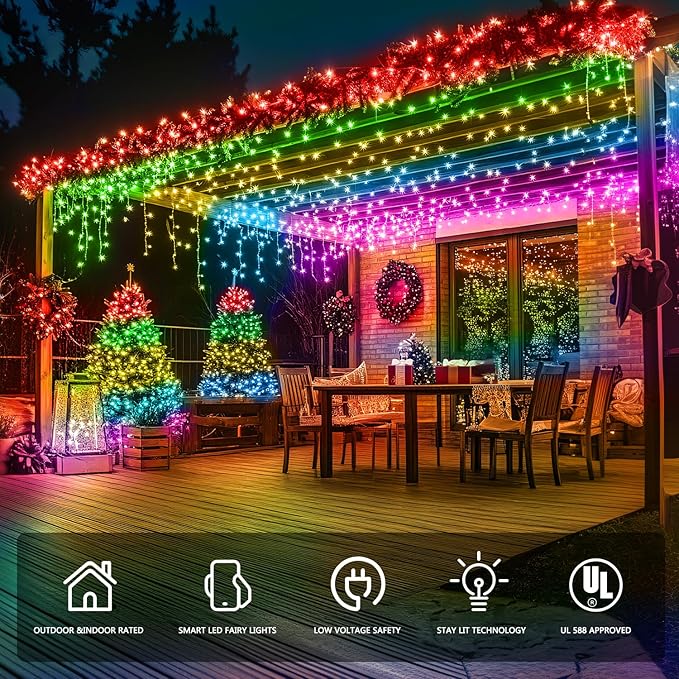 JMEXSUSS 400 LED RGB String Light Outdoor Indoor, Christmas Lights Outdoor Clear Wire Christmas Lights Plug in for Bedroom Tree Room Party Birthday Decorations