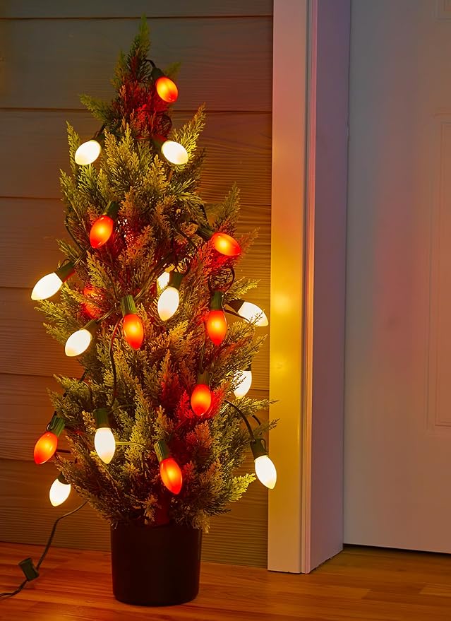 C9 LED Christmas Lights Outdoor, 100 Feet C9 String Lights with 100 Shatterproof Matte Bulbs, Connectable Waterproof Christmas Tree Lights for Holiday Roofline Backyard Garden Decor, Red & Warm White
