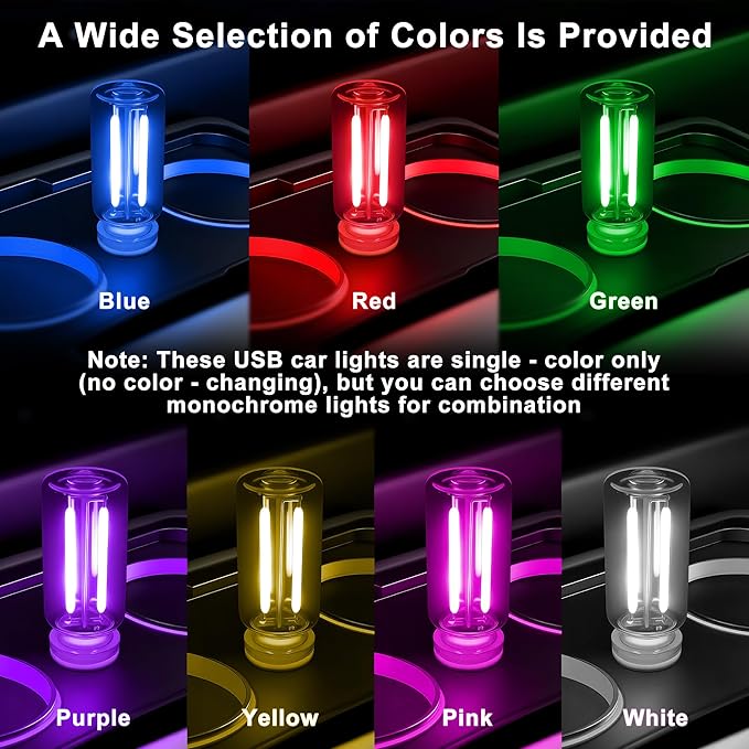 2 Packs USB Light for Car, Touch Dimmable Car Interior Ambient Lights - Portable Mini USB LED Light Bulb, Retro Glass Bottle Night Light for Vehicle, Bedroom, Hallway, Camping(Yellow)