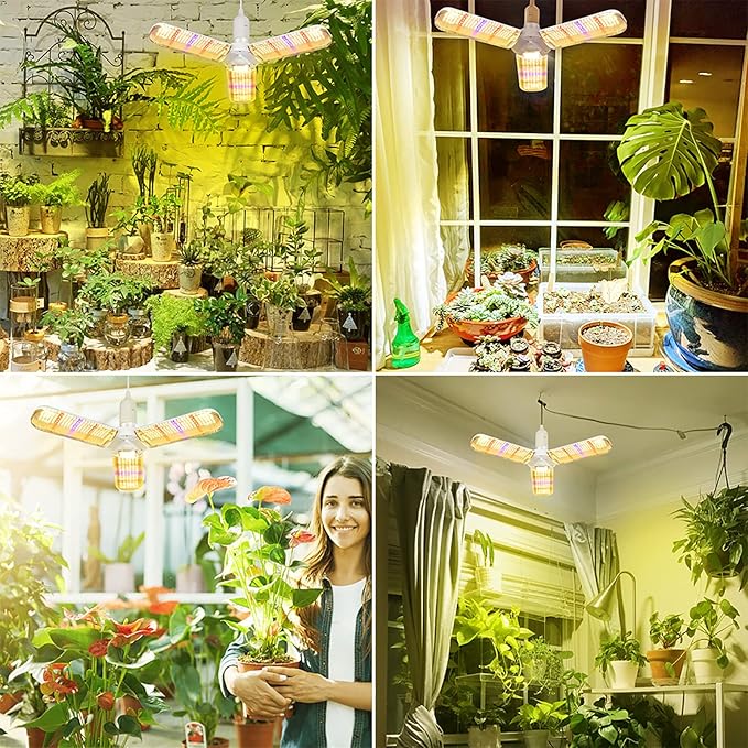 2 Pack 150W LED Grow Light Bulb Foldable Sunlike Full Spectrum Grow Light for Indoor Plants, 414 LEDs Sunlike Plant Light with Power Cord, E27 Plant Lamp for Flowers,Greenhouse Hydroponic
