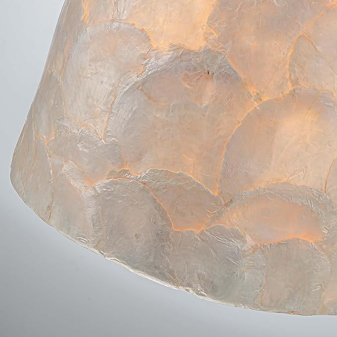 LumFurn D7inch 1-Light Capiz Shell Chandelier, Coastal Design Pendant Light Fixture for Dining Room, Living Room, Kitchen Island, D7 x H18~66"(Adjustable Height), Shell Lampshade & Gold Finish Frame