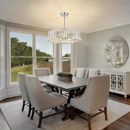 YURNYQ Chrome Crystal Ceiling Light Fixture, Modern Semi Flush Chandelier, Round Hanging Lighting Chandeliers for Dining Room, Kitchen, Bedroom, 6-Light, 19.68 Inch