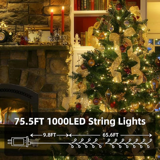 Dailyart Fairy Lights Plug in, 1000 Led Fairy Lights with Remote 75Ft Warm Light with Timer Long Twinkle Light Waterproof String Light for Bedroom Outdoor Indoor Decorative,Green Wire