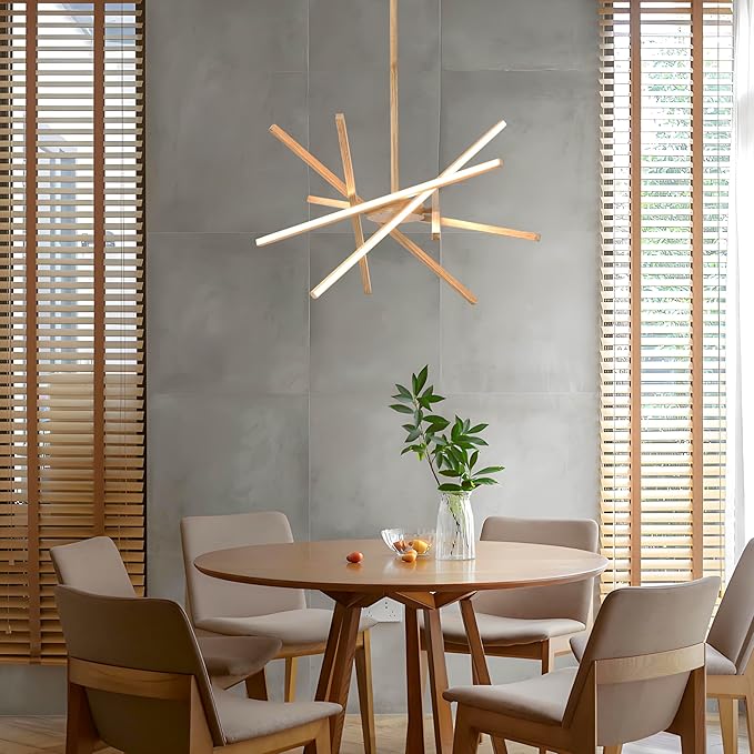 Modern Wood Grain Chandeliers Ceiling LED Pendant Light Embedded Mount Chandeliers,LED 6-Lights Linear Pendant Light for Kitchen Island Dining Room Bedroom Living Room Entryway,L23.62"*0.59"/6