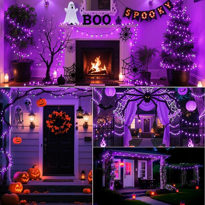 Christmas200-Count Mini Purple & Green String LightsUL-Certified, Equipped with 8 Lighting Modes, Perfect for patios, Fences and Holiday Occasions.(40ft)
