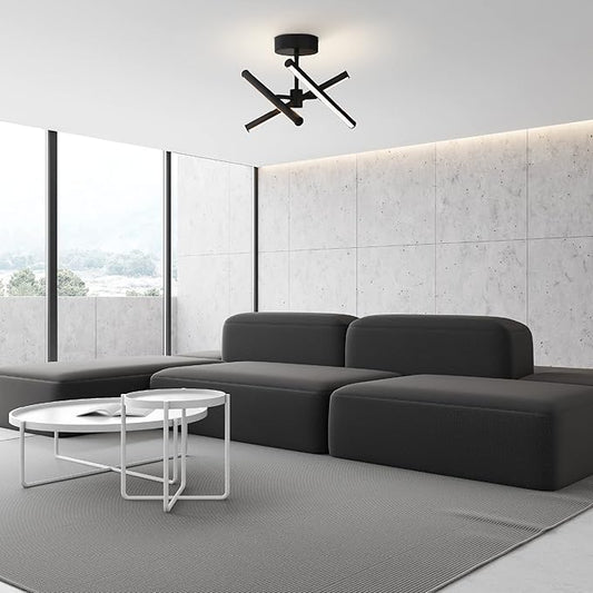 Ultralux Free Form LED Ceiling Light Fixture - Dimmable & Customizable, Semi-Flush Mount with Adjustable Light Bars - Easy-Install, Energy Efficient LED - 16" Matte Black