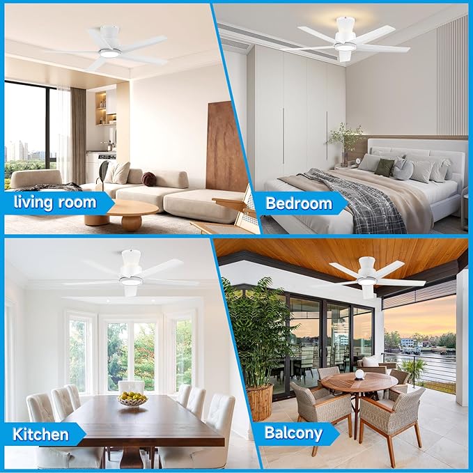 ocioc 44 Inch Ceiling Fans with Lights, Large Air Volume Ceiling Fan with Nightlight, Ultra Quiet Reversible DC Motor with Remote(White)