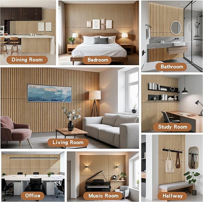 4 Pack Soundproof Wall Panels,Decorative Noise Dampening Panels,Sound Panels with Simulated Wood Grain Finish, 47.2”x23.6”,for Office,Home Theater,Studio,Living Room, Teak