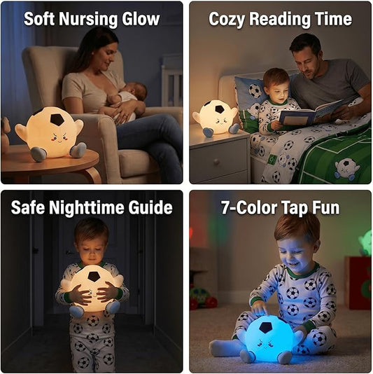 Soccer Night Light for Kids, Rechargeable Silicone Light Up Soccer Ball Lamp, 7-Color Tap Control Dimmable Bedside Nightlight, Cool Soccer Room Decor Stuff, Birthday Gifts for Boys 8-12 & Teens