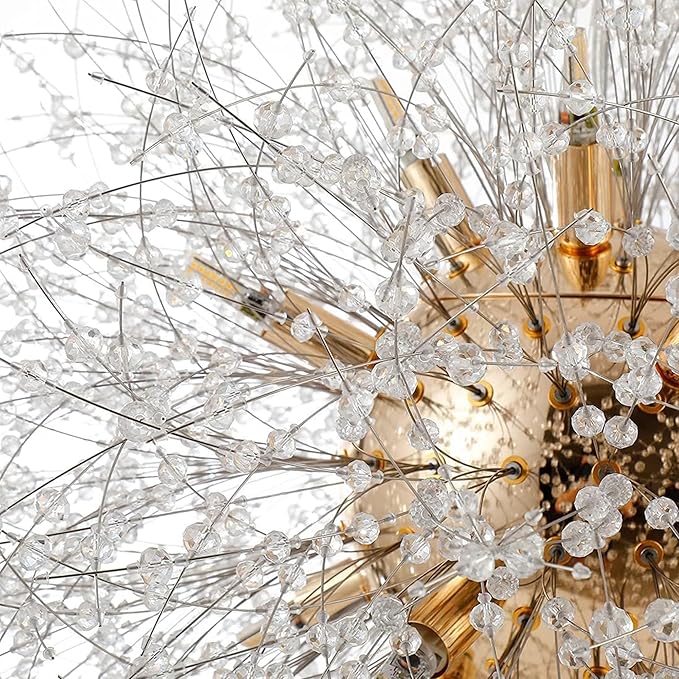 Modern Sputnik Chandelier, 16 Lights Dandelion Crystal Chandelier, Gold Firework Chandelier Pendant Light Fixture for Foyer Living Room Bedroom