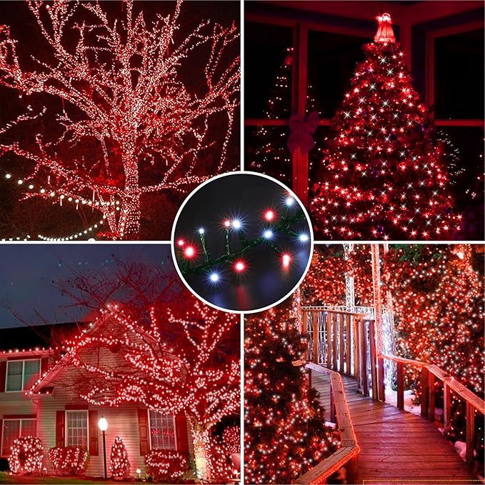 LAMPHOME 500 LED String Lights Outdoor, 16 Modes Plug in Twinkle Fairy Lights for Bedroom, 46ft 500LED Christmas Lights Cluster Lights Outdoor Waterproof Red&White Bulb