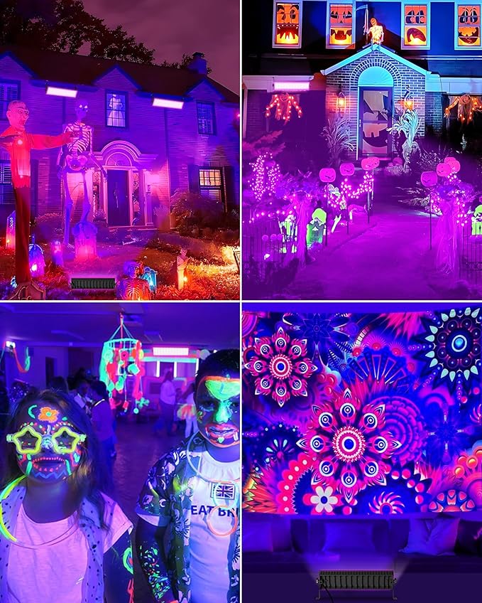 Upgraded 120W LED Black Light Bar, Premium LED Blacklight Flood Light with Plug+Switch+6ft Cord, Light Up 5000ft² Area, for Halloween Glow Fluorescent Party Bedroom Game Room Body Paint Stage