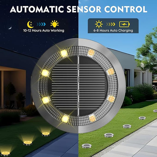 Solar Ground Lights Outdoor, 1 Pack Solar Lights Outdoor Waterproof, Mini Flat Solar-Powered Garden Light, Landscape Lighting for Garden Yard Lawn Pathway Walkway Driveway Backyard Decor, Warm White