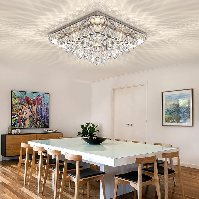 COCOSTAR 24 inch Crystal Flush Mount Chandelier Remote/APP, Modern Raindrop LED Ceiling Light, 3CCT Dimmable & Brightness Adjustable,Elegant Chandeliers for Bedroom Hallway Dinning Room Living Room