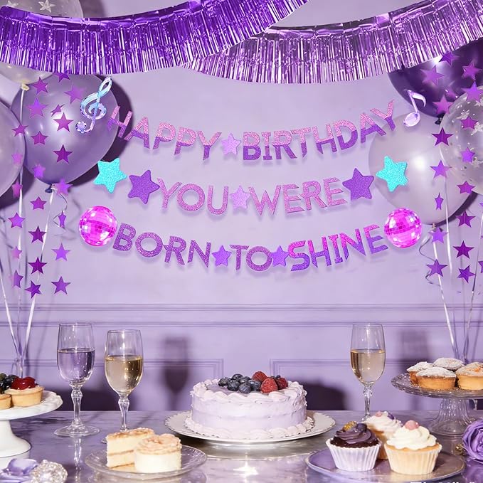Kpop Happy Birthday Banner Set - Kpop Birthday Party Decorations with Purple Shining Star Garland, Music Idol Party Decor for Girls