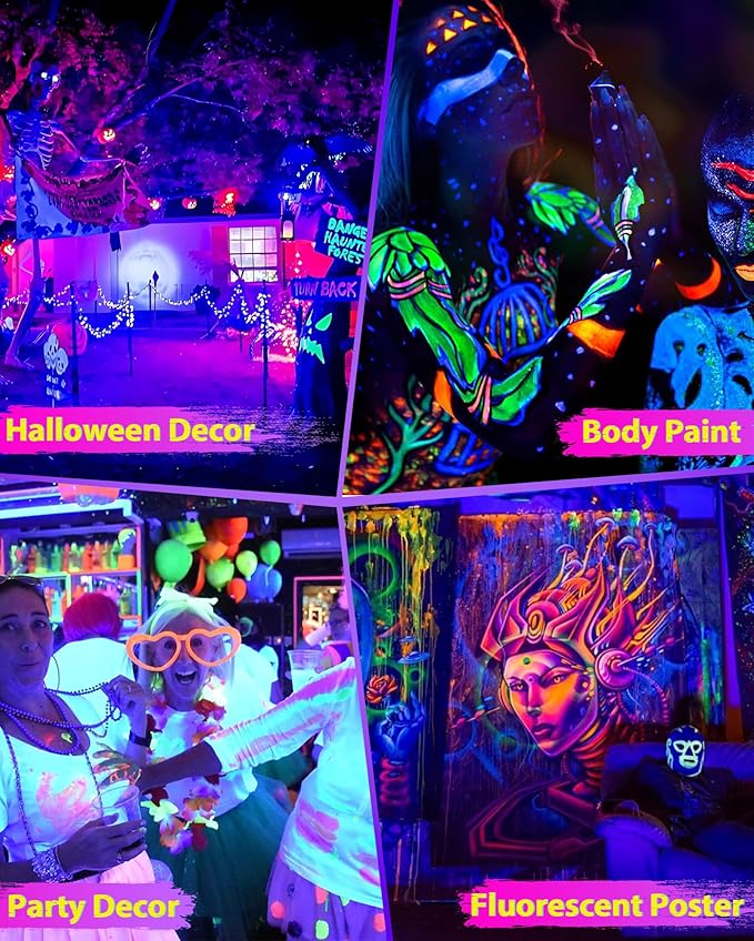 ISUERFY 4 Pack 45W Black Light Bar with 6ft Cord+Switch, Each Light Up 25x25ft Area, LED Blacklight Flood Light for Neon Glow Party Body Paint Fluorescent Tapestry Poster Classroom Bedroom Halloween