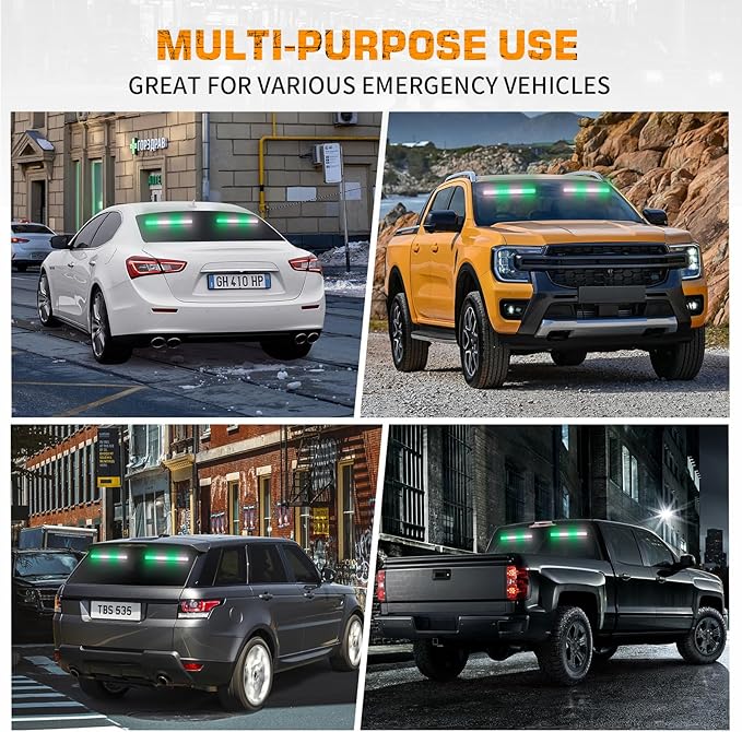 XRIDONSEN 2 in 1 Green White Emergency Strobe Traffic Advisor Light Bar 144 LED Warning Safety Interior Dash Windshield Lights Deck Split Mount for Volunteer Firefighter Vehicles Trucks (2x17.7 inch)