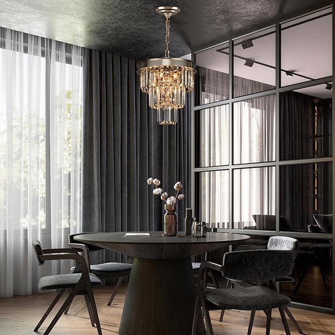 Weesalife Crystal Chandeliers for Dining Room Light Fixtures Over Table,4-Lights Modern Champagne Gold Crystal Pendant Lighting Fixture,Small Chandeliers for Kitchen Island Bedroom Entryway D12 Inch