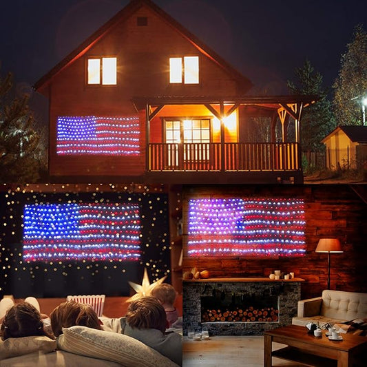 XTF2015 Solar American Flag Lights, 2 in 1 Solar Powered & Plug in American Flag Light, 420 LED Waterproof Patriotic Ornaments for Memorial Day, Independence Day, 4th of July, Party, Yard Decorations