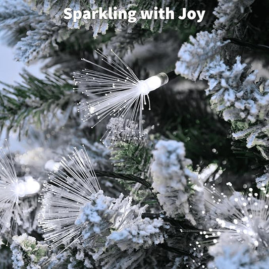YOLIGHT 33FT Fiber Optic Fairy Lights 60 LED Starburst Firework String Lights Green Wire Twinkle Christmas Lights for Indoor Outdoor Wedding, Christmas Tree, Garden, Patio, Party Decoration (White)