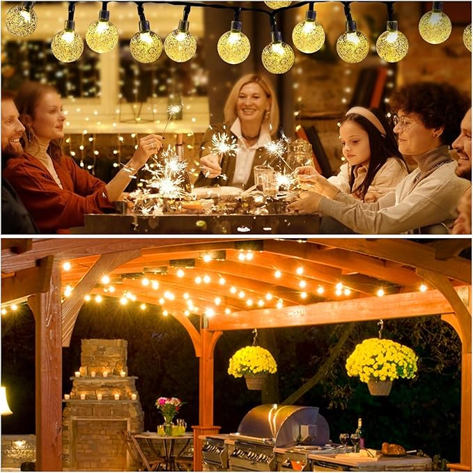 USOKYO Solar Lights Outdoor Waterproof, Total 200 LED 110FT Solar String Lights for Outside with 8 Modes, Crystal Globe Outdoor String Lights for Garden Yard Party Decor (2 Pack)