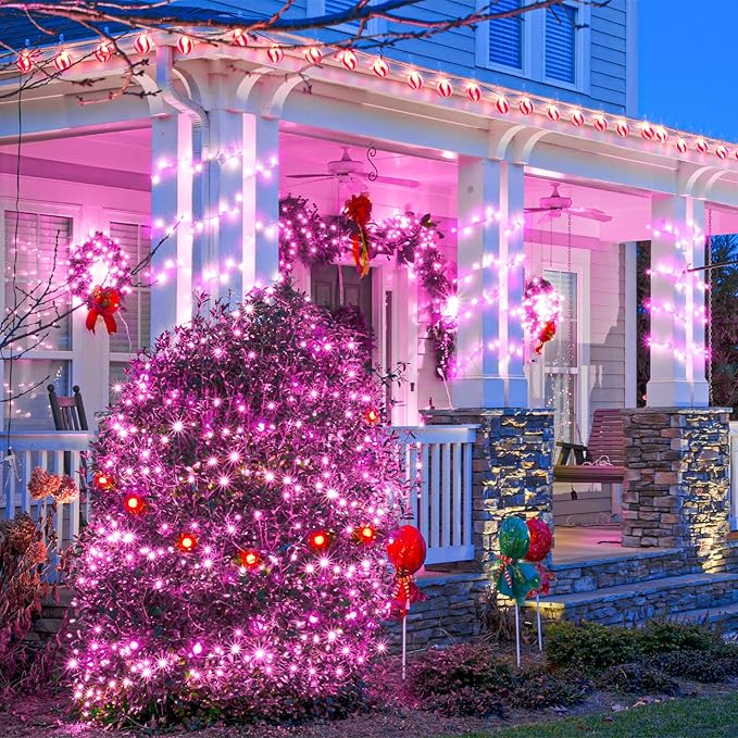 100FT 300 LED Christmas Lights, Pink Outdoor String Lights with 8 Modes Waterproof, Plug in Connectable String Twinkle Lights Green Wire for Indoor Patio Garden Love Party Decorations
