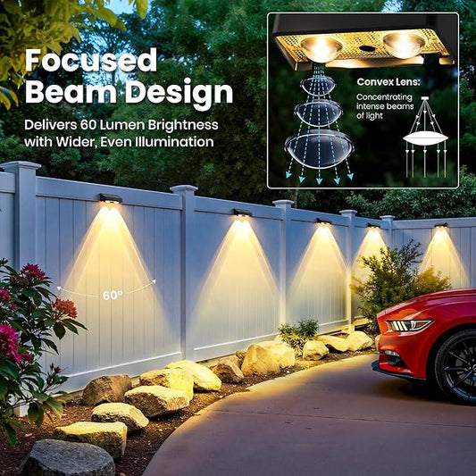 Solar Fence Lights Outdoor,50 LM 11 Modes & 9 Colors Solar Lights with Brighter LED Focus Lens Waterproof IP65 for Wall Backyard Deck Patio Porch Step Railings Pool Decor(4 Pack)