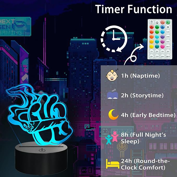 Cool 3D Night Light, 3D Illusion Lamp with 16 Colors Changing, Timer, 4 Flash Modes and Dimmable, Kids Boys Girls Room Decoration, Holiday Xmas Gifts
