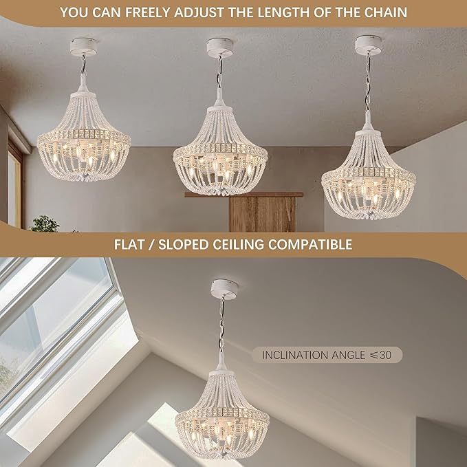 Vintage Empire Crystal Chandelier Fan with 64 Bead Strands, 7 Blades Invisible Fan, Remote/APP Controlled Ceiling Fan for Living Room, Bedroom, Dining Hall (White Gold, 20'' Rustic Style)