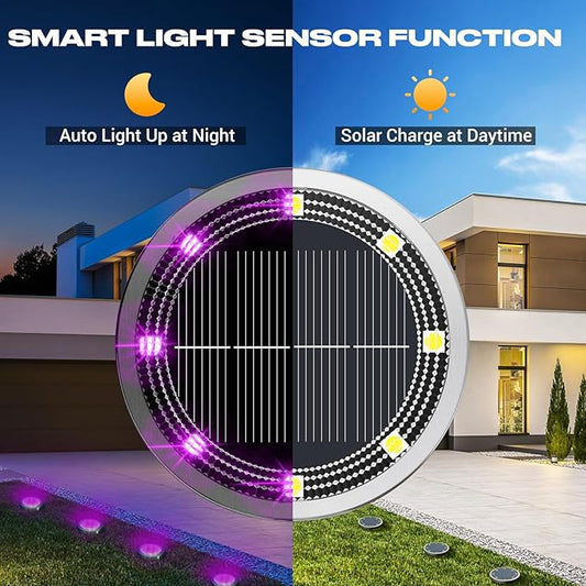 Peasur Solar Ground Lights Outdoor, 8 Pack Flat Solar Powered Disc Lights, IP68 Waterproof, Anti-Rust, Landscape Lighting for Pathway Garden Yard Lawn Walkway Landscape Driveway, Purple