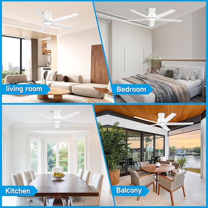 ocioc 52 inch Ceiling Fans with Lights, Large Air Volume Ceiling Fans with Reversible Quiet DC Motor and Remote(White)