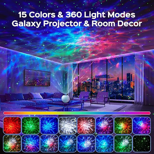 One Fire 360 Lights Galaxy Projector Star Projector Teen Girl Gifts Trendy Stuff Birthday Gifts Teen Boys Gift Ideas Women Gifts Lava Lamp 15 White Noise+ Bluetooth Room Decor Led Lights for Bedroom