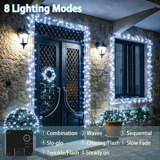 Extra-Long Solar String Lights Outdoor, 2-Pack 200LED Solar Fairy Lights for Outside Waterproof, Silver Wire 8 Modes Solar Powered Twinkle Lights for Tree Garden Party Xmas Wedding Decor (Cool White)