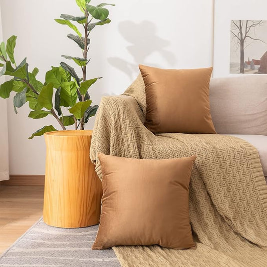 NiNi ALL Decorative Throw Pillow Covers Velvet 22x22 Inch Pack of 2 Brown Cushion Covers Soft for Couch Sofa Bedroom Living Room Outdoor