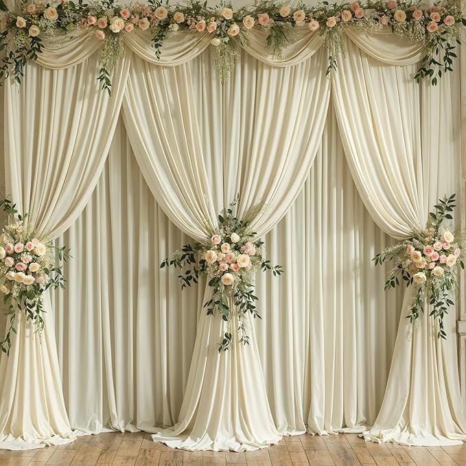 4 Panels Backdrop Curtains for Wedding Party Wrinkle Free Beige Backdrops Curtain Drapes Fabric Decorations Photo Back Drop Cloth for Baby Shower Photography Stage Reception 20ft(W) x 12ft(H)