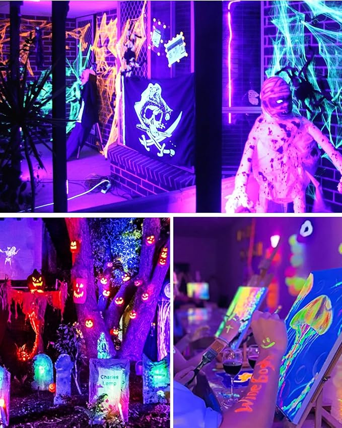Onforu 4 Pack 42W LED Black Lights, Blacklight Bars with Plug and Switch, Glow in The Dark Party Supplies for Halloween Decorations, Bedroom, Body Paint, Stage Lighting, Poster, Black