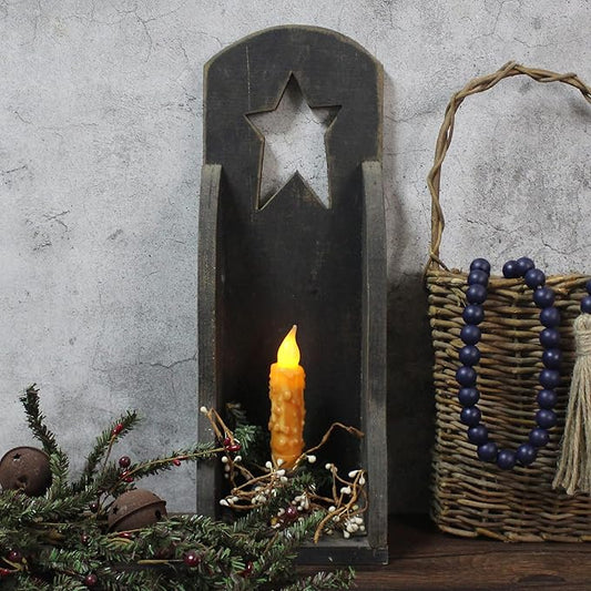 CVHOMEDECO. Real Wax Hand Dipped Battery Operated LED Timer Taper Candles Rustic Primitive Flameless Lights Decor, 4-3/4 Inch, Orange, 6 PCS in a Package