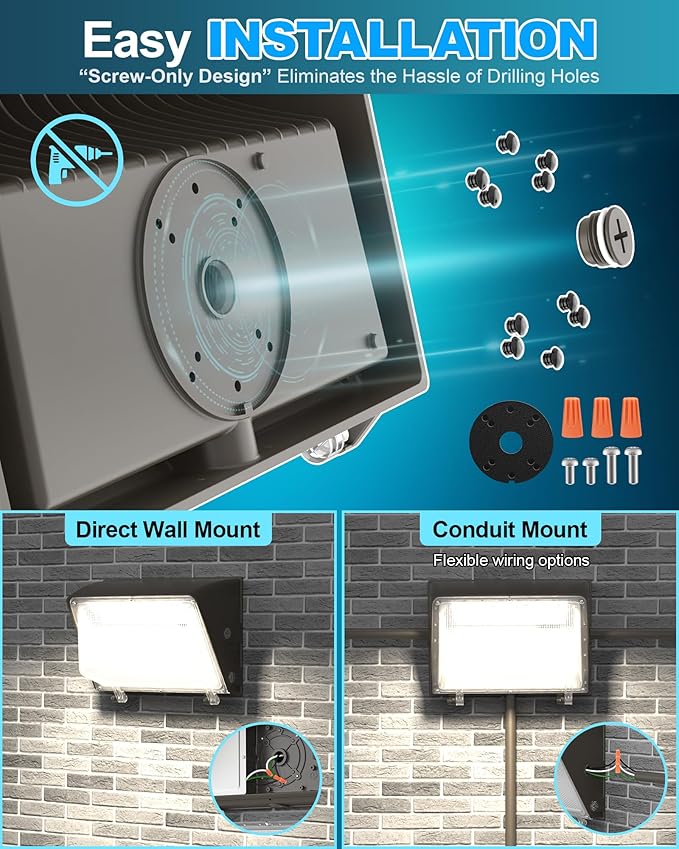 AKK 4 Pack 150W 120W 100W LED Wall Pack Light with Photocell, 22500LM 150LM/W, 3 Wattage & 3 CCT Selectable (4000K/5000K/5700K), 100-277V IP65 for Parking Lot, Warehouse, Security Lighting, ETL Listed
