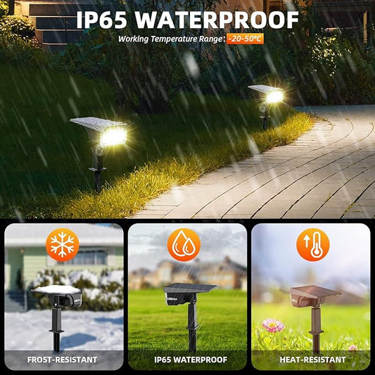 LEREKAM 3 Brightness Modes Solar Outdoor Lights, 360 Degree Adjustable Lighting Angle with 40 LED's, Spotlights Outdoor Waterproof Auto On or Off Solar Garden Lights 8 Pack