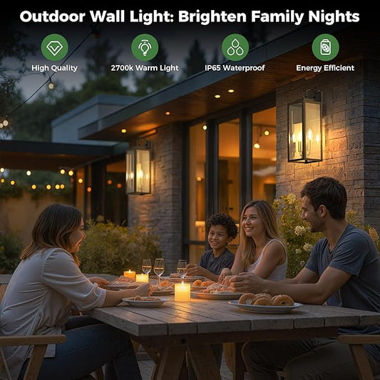 DORESshop 18" Dusk to Dawn Outdoor Wall Lights, 2-Light Black & Gold Outdoor Wall Sconce Lantern with Clear Glass, Tall Transitional Exterior Light Fixtures for Porch, Garage, ETL Listed, 2 Pack