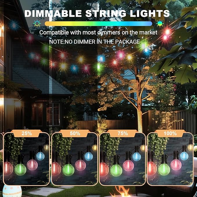 LAMPHOME Multicolor Outdoor String Lights, 26FT LED Patio Lights with 12+1 Shatterproof Edison Bulbs, UL Waterproof Connectable Dimmable Hanging Lights for Backyard Porch Garden Deck Balcony Decor