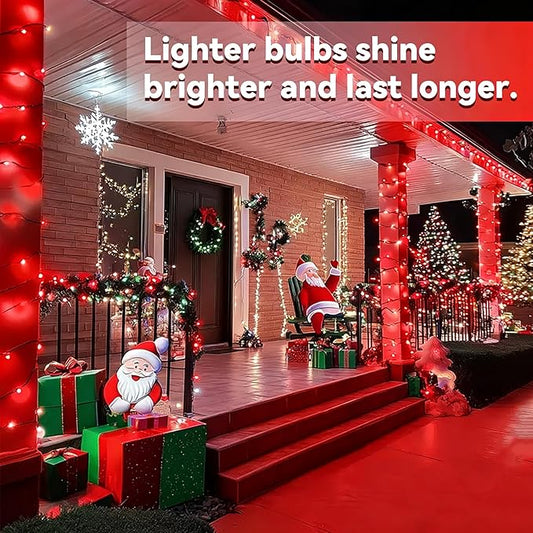 2 Pack Solar String Lights Outdoor, Total 100 LED Each 20Ft with 8 Lighting Modes for Yard, Fence,Balcony, Party,Christmas Tree Decorations (Red Light)