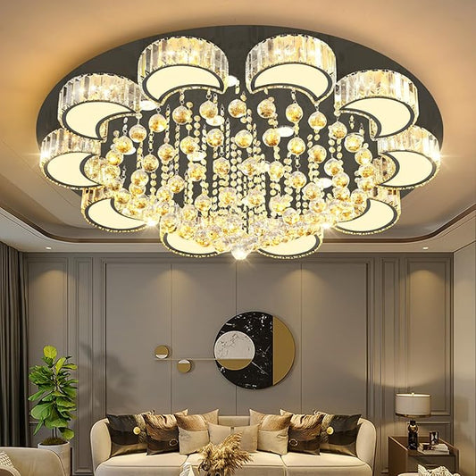 40" Black Modern Crystal Chandeliers for Dining Room LED Dimmable Light Fixtures Flush Mount Light Living Room Bedrooms