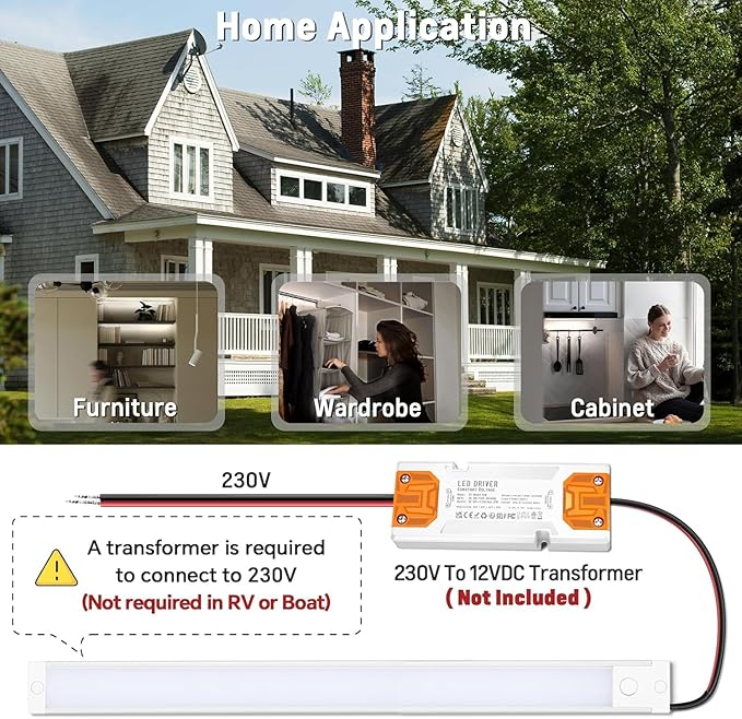 acegoo RV Interior LED Light Bar 12V LED Light Strip for Motorhome Camper Trailer Kitchen Countertop Under Cabinet Lighting, Integral Dimmer Switch & Red Night Light (Warm White, 16.5 inch)