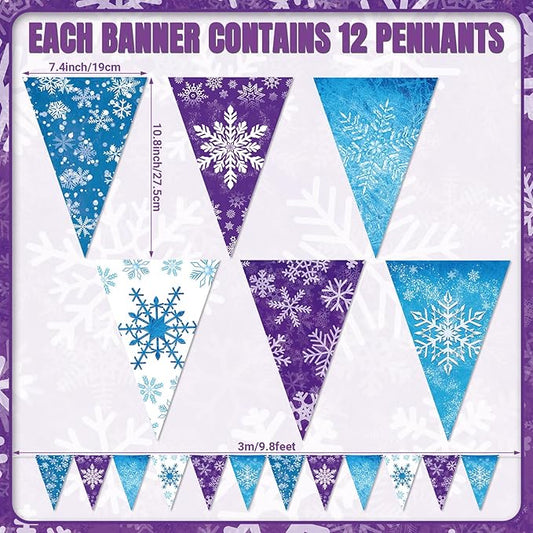 HESTYA 49 ft Winter Party Decoration Snowflake Triangle Banners Snow Pennant Paper Flags for Winter Birthday Party Decoration Supplies