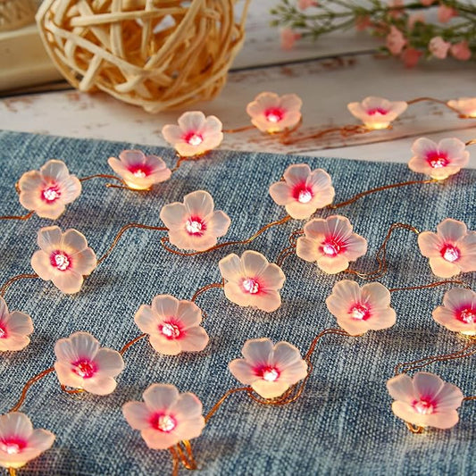 Garden Décor Solar Outdoor Flower Lights Cherry Blossom Solar Décor Garden Fairy Lights Sakura Flower Patio Lights Yard Décor 14ft 40LEDs Solar Pathway Floral Garland Fence Window Decoration
