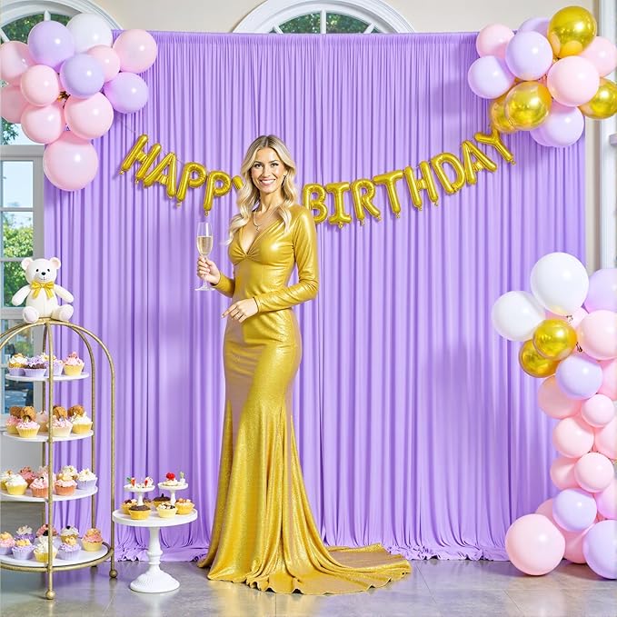 10x10 Lavender Backdrop Curtain for Parties Wedding Wrinkle Free Light Purple Photo Curtains Backdrop Drapes Fabric Decoration for Baby Shower Photoshoot 5ft x 10ft,2 Panels