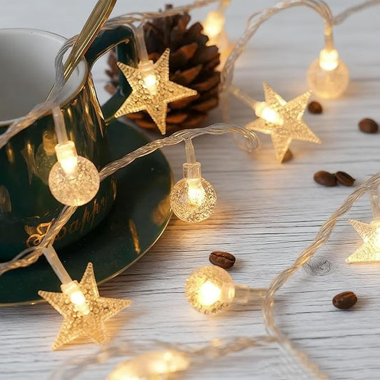 Globe/Star Fairy Lights Battery Operated 17ft 50LED String Lights with Remote Waterproof Indoor Outdoor Hanging Decorative Christmas Lights for Home Party Patio Garden Wedding