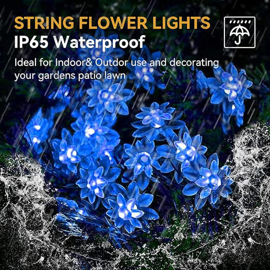 ITICdecor Solar Flower String Lights Outdoor Waterproof 50 LED Upgraded Flower Fairy Light for Garden Fence Patio Yard Christmas Tree Lawn Party (Blue)
